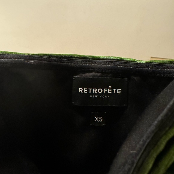 Retrofete Daniele Dress in Lime XS Metallic Green Foil Cocktail Dress W Train - Picture 2 of 14